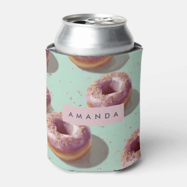 Personalised Cute Pastel Doughnuts & Sprinkles Can Cooler (Can Front)