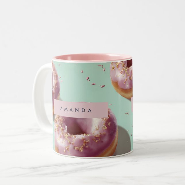 Personalised Cute Pastel Doughnuts & Sprinkles  Two-Tone Coffee Mug (Front Left)