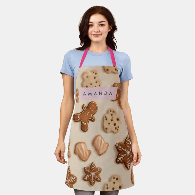 Personalised Cute Pastel Gingerbread Cookie Apron (Worn)