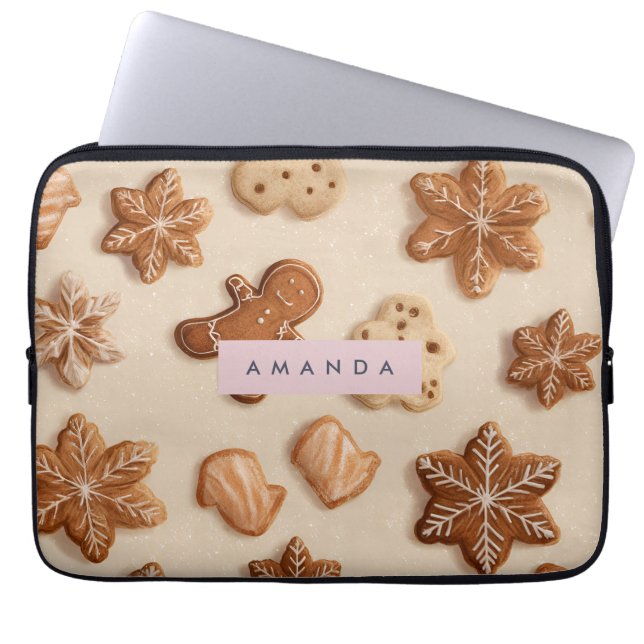 Personalised Cute Pastel Gingerbread Cookie Laptop Sleeve (Front)