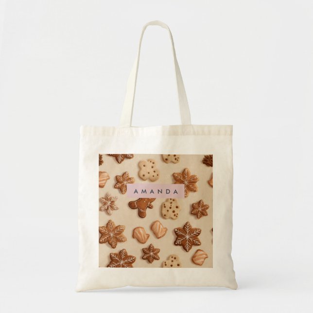 Personalised Cute Pastel Gingerbread Cookie Tote Bag (Front)