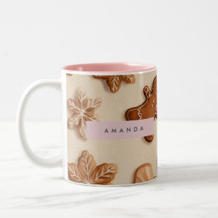 Personalised Cute Pastel Gingerbread Cookie Two-Tone Coffee Mug