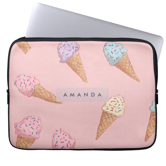 Personalised Cute Pastel Ice Cream  Laptop Sleeve (Front)