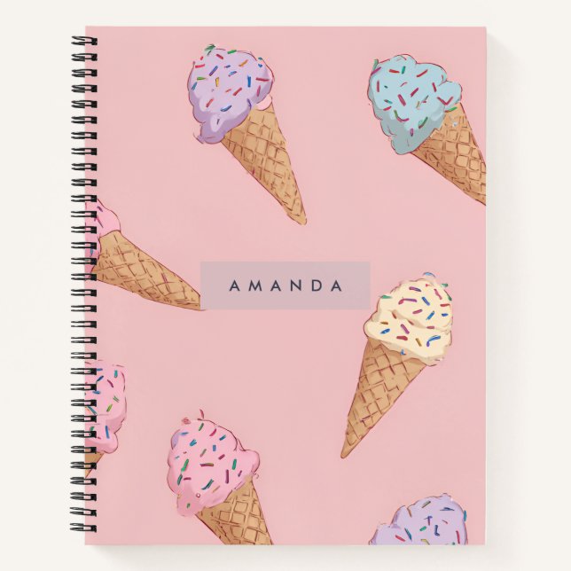 Personalised Cute Pastel Ice Cream  Notebook (Front)