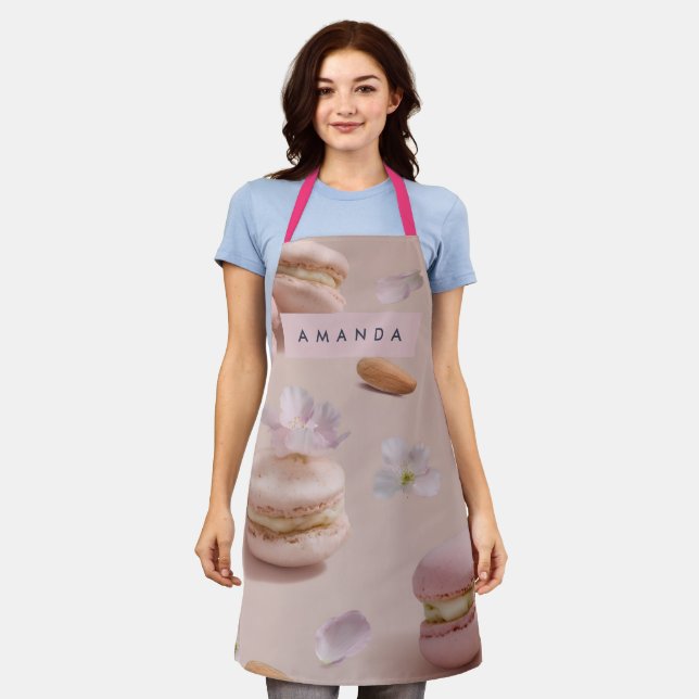Personalised Cute Pastel Macaron Almond Flower Apron (Worn)