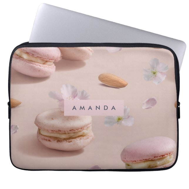 Personalised Cute Pastel Macaron Almond Flower Laptop Sleeve (Front)