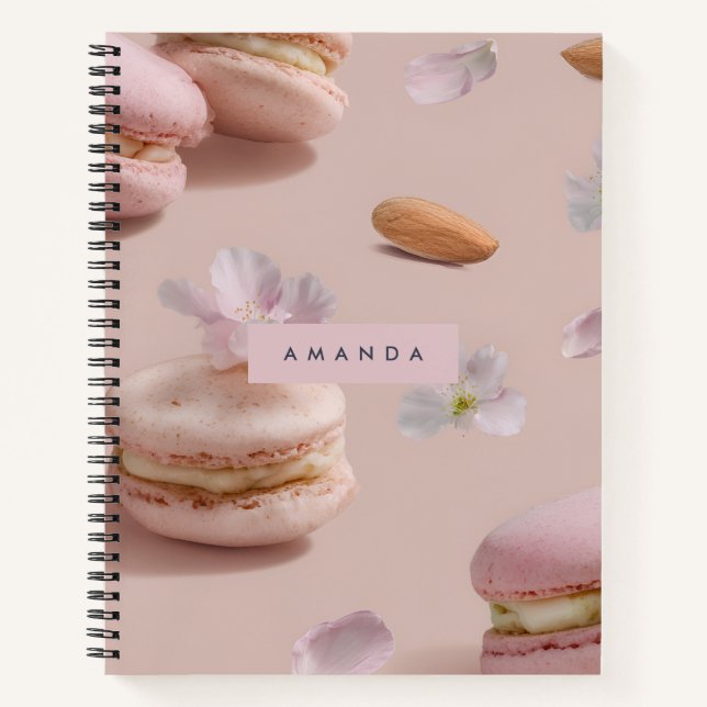Personalised Cute Pastel Macaron Almond Flower Notebook (Front)
