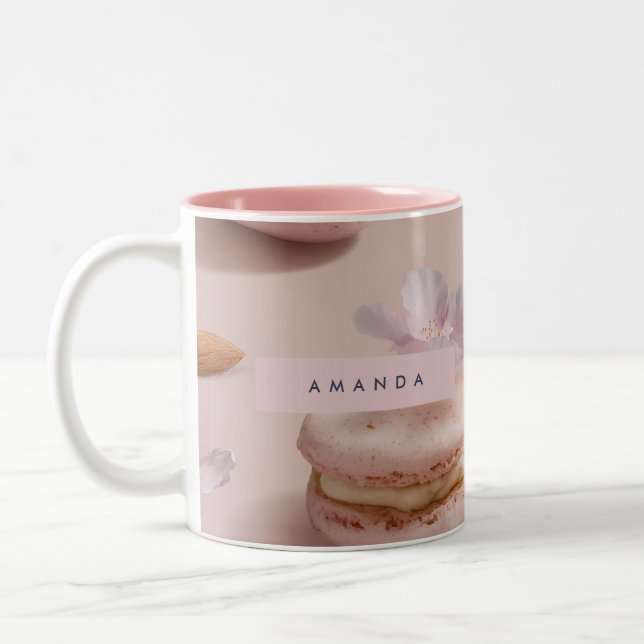 Personalised Cute Pastel Macaron Almond Flower Two-Tone Coffee Mug (Left)