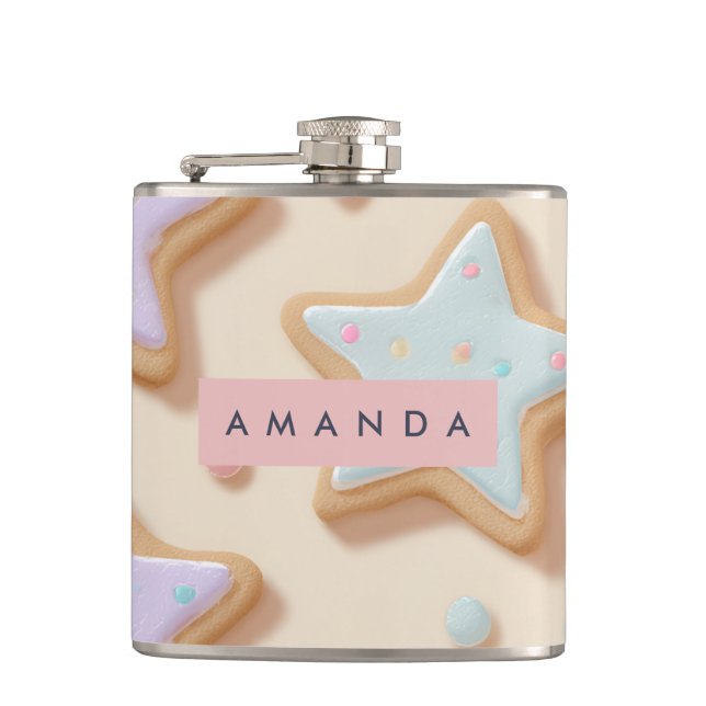 Personalised Cute Pastel Star Cookies Pattern Hip Flask (Front)