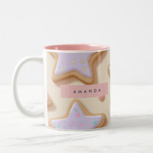 Personalised Cute Pastel Star Cookies Pattern Two-Tone Coffee Mug