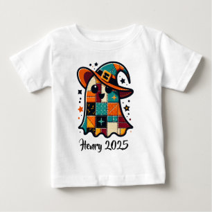 Personalised Cute Patchwork Ghost Halloween Baby T-Shirt