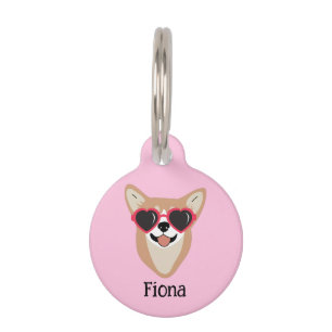 Personalised Cute Pembroke Welsh Corgi Pink Pet Tag