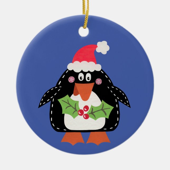 Personalised Cute Penguin Christmas Ceramic Ornament (Front)