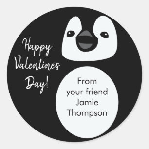 Personalised Cute Penguin Friend Kid's Valentine's Classic Round Sticker