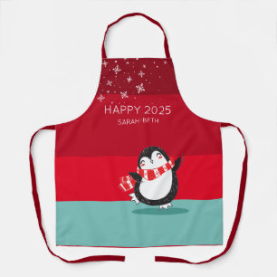 Personalised Cute Penguin Happy 20XX Holiday Apron