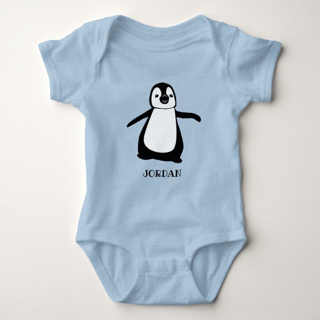 Personalised CUTE penguin illustration baby Baby Bodysuit (Front)