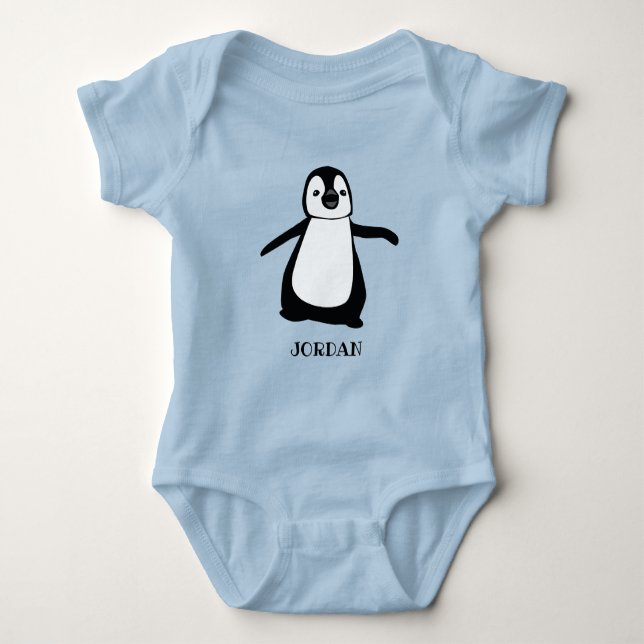Personalised CUTE penguin illustration baby Bodysuit (Front)