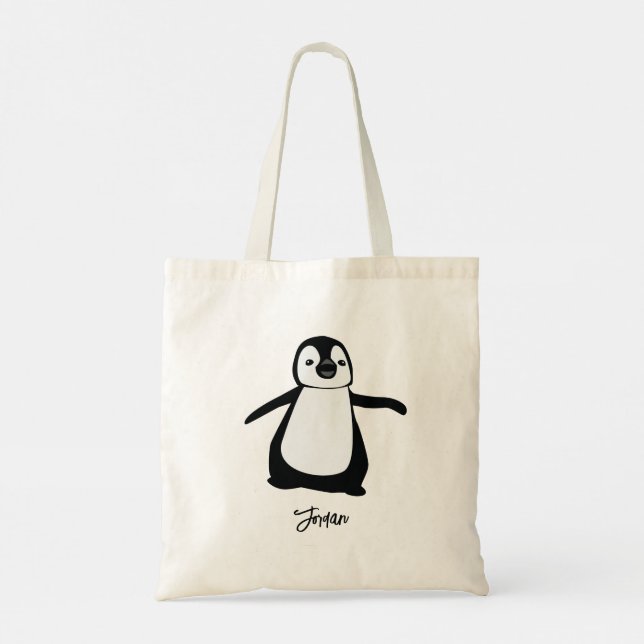 Personalised cute penguin illustration party tote bag (Back)