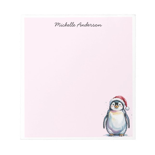 Personalised Cute Penguin in Santa Hat Christmas  Notepad (Front)