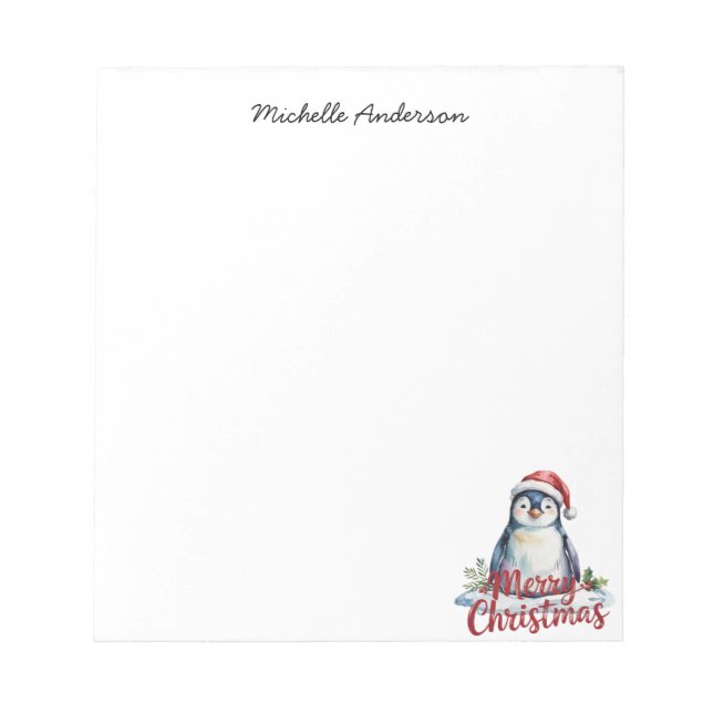 Personalised Cute Penguin in Santa Hat Christmas  Notepad (Front)