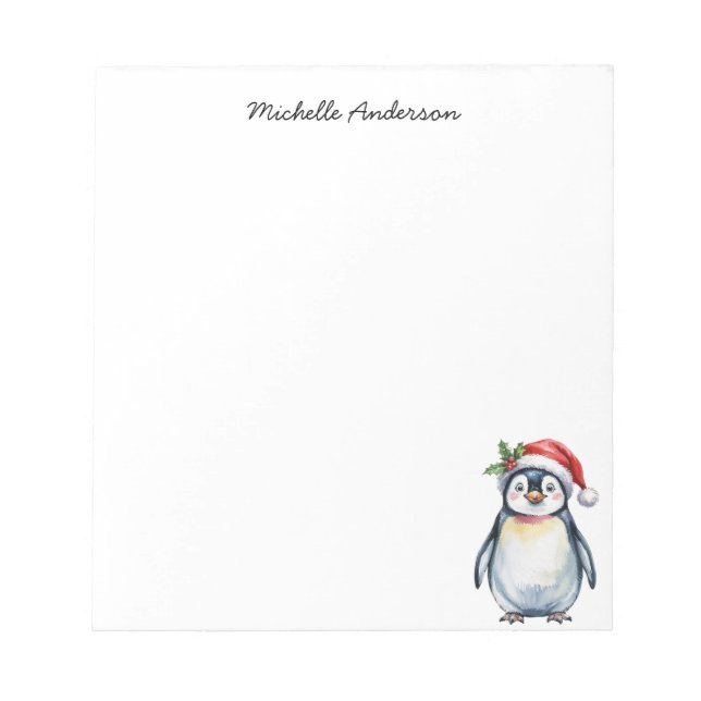 Personalised Cute Penguin in Santa Hat Christmas  Notepad (Front)