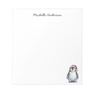 Personalised Cute Penguin in Santa Hat Christmas  Notepad