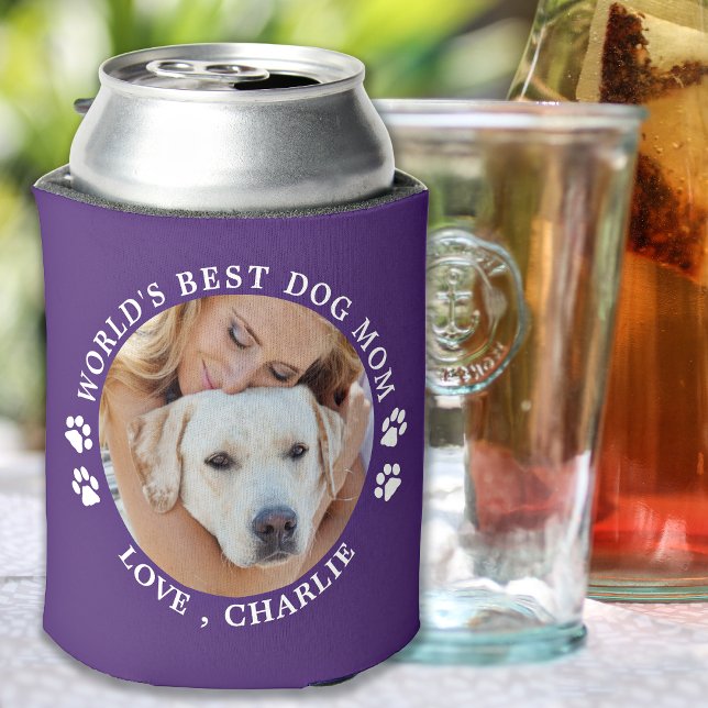 Personalised Cute Pet Photo Worlds Best Dog Mum Can Cooler (Creator Uploaded)