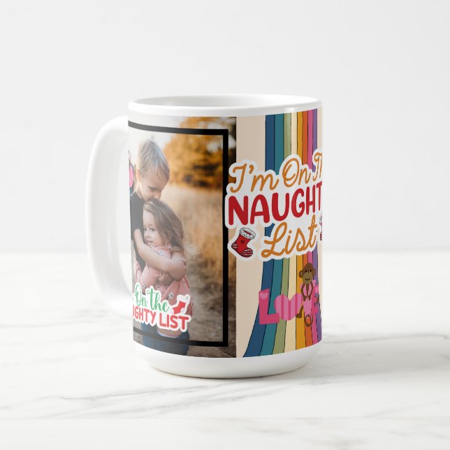 Personalised Cute Photo For Naughty List Christmas Coffee Mug (Front Left)