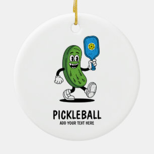 Personalised Cute Pickle Playing Pickleball Funny Ceramic Ornament