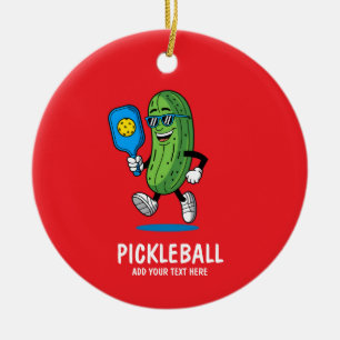 Personalised Cute Pickle Playing Pickleball Funny Ceramic Ornament
