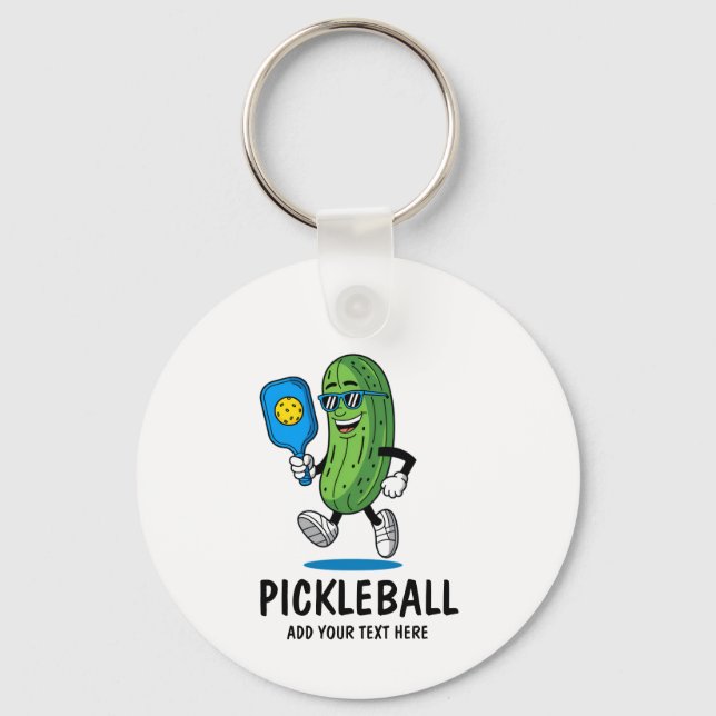 Personalised Cute Pickle Playing Pickleball Funny Key Ring (Front)