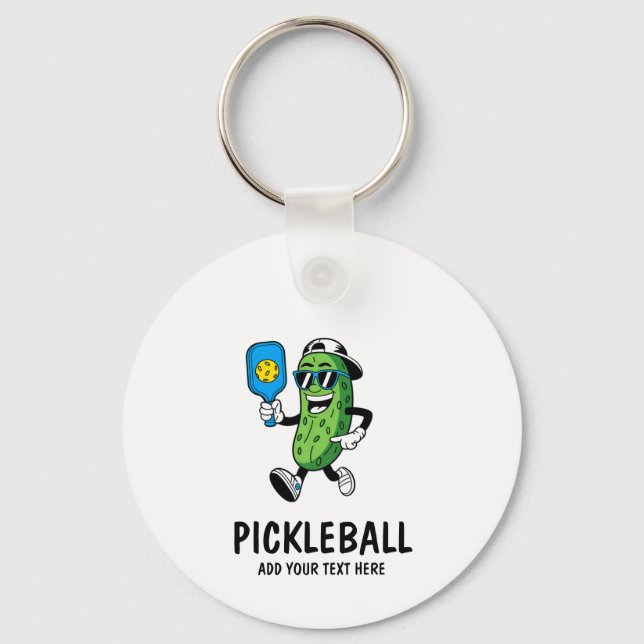 Personalised Cute Pickle Playing Pickleball Funny Key Ring (Front)