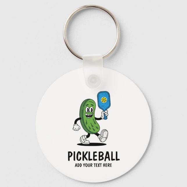 Personalised Cute Pickle Playing Pickleball Funny Key Ring (Back)