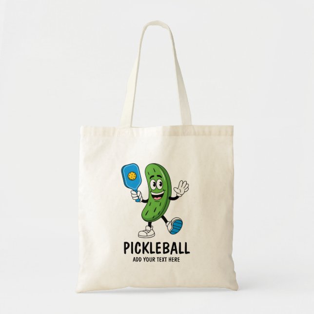 Personalised Cute Pickle Playing Pickleball Funny Tote Bag (Front)