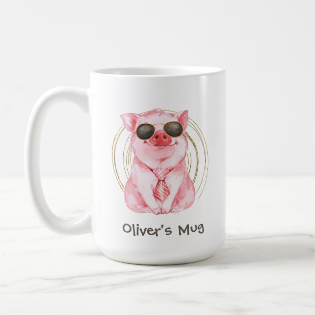 Personalised Cute Pig Coffee Mug (Left)