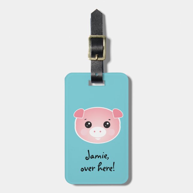 Personalised Cute Pig | Over here Luggage Tag (Front Vertical)