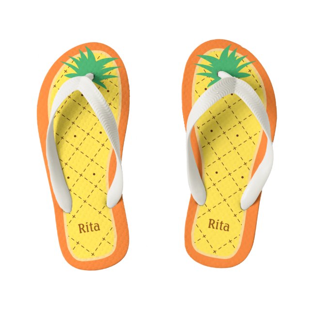 Personalised Cute Pineapple Funny Tropical Fruit Kid's Thongs (Footbed)