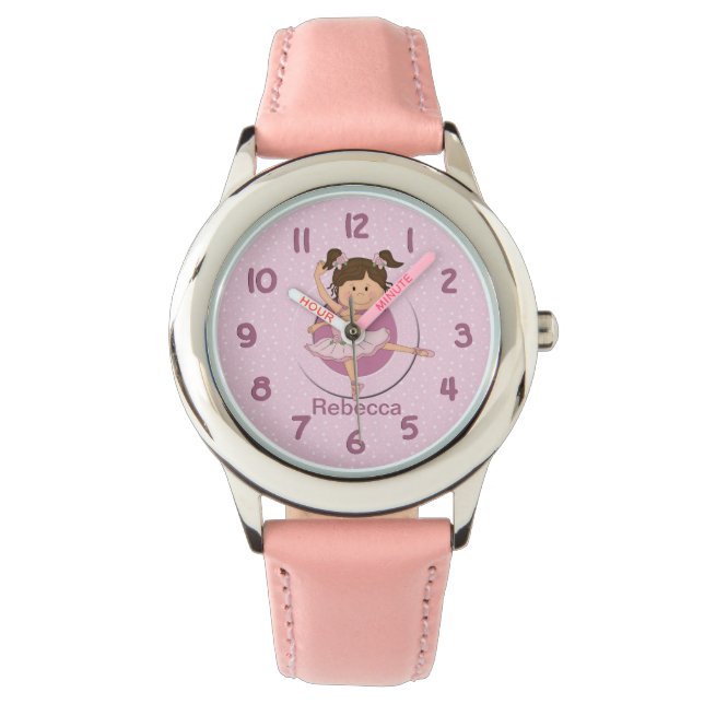 Personalised Cute Pink Ballerina Watch (Front)