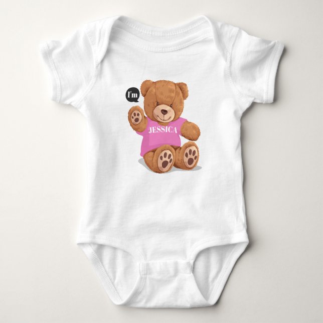 Personalised Cute Pink Bear Baby Bodysuit (Front)
