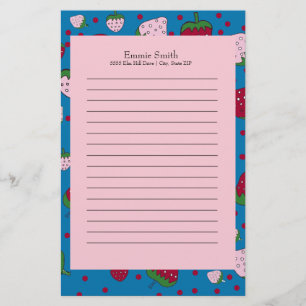 Personalised Cute Pink Blue Red Strawberry Stationery