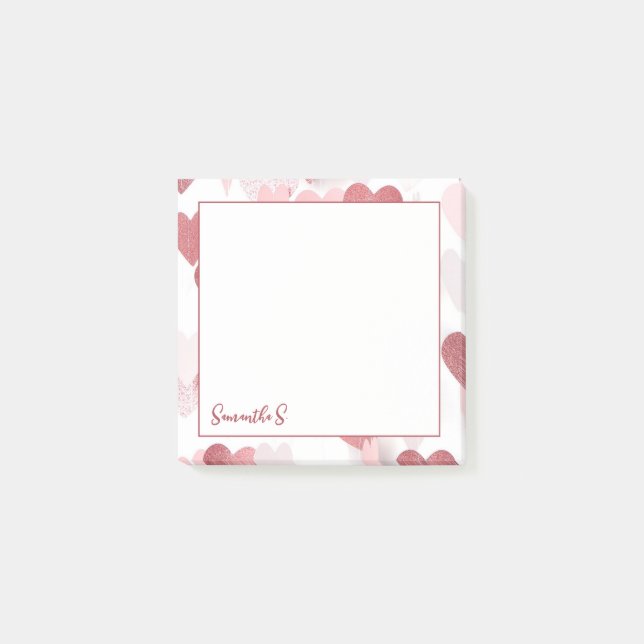 Personalised cute pink blush red pastel hearts  post-it notes (Front)