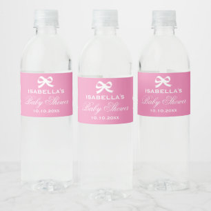 Personalised cute pink bow knot baby shower party water bottle label