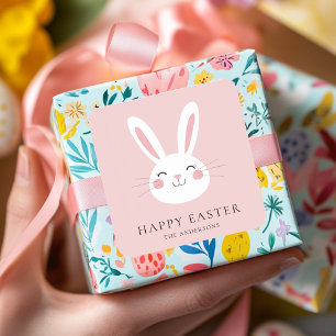 Personalised Cute Pink Bunny Easter Square Sticker
