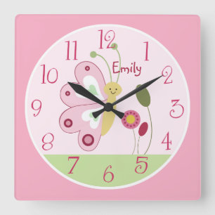 Personalised Cute Pink Butterfly Nursery Clock
