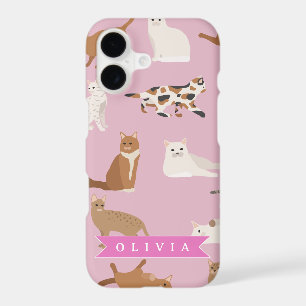 Personalised Cute Pink Cat Pattern Gift Cat Lover