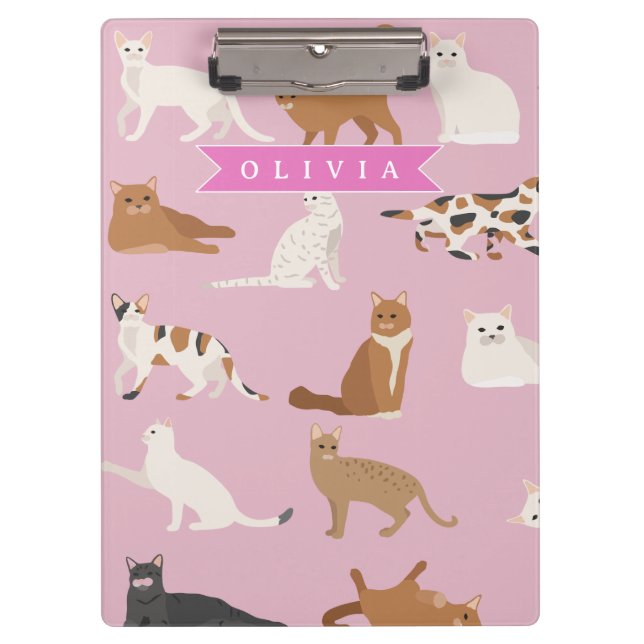 Personalised Cute Pink Cat Pattern Gift Cat Lover Clipboard (Front)