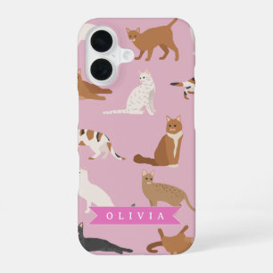 Personalised Cute Pink Cat Pattern Gift Cat Lover iPhone 16 Case