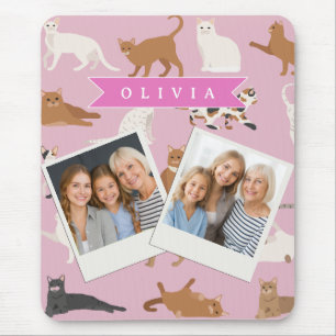 Personalised Cute Pink Cat Pattern Gift Cat Lover Mouse Pad