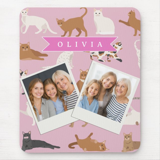 Personalised Cute Pink Cat Pattern Gift Cat Lover Mouse Pad (Front)