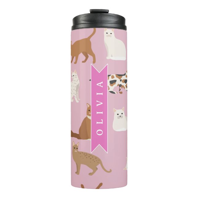 Personalised Cute Pink Cat Pattern Gift Cat Lover Thermal Tumbler (Front)